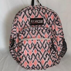 Jansport Backpack Pink and Black Pattern Adjustable Padded Straps Zipper Closure